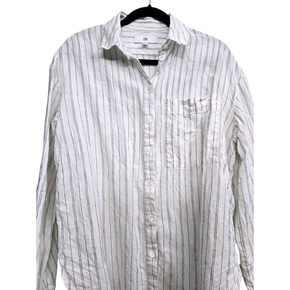 Banana Republic Linen Stripe Button Up Shirt XS Coastal Grandmother Minimalist - Picture 8 of 9